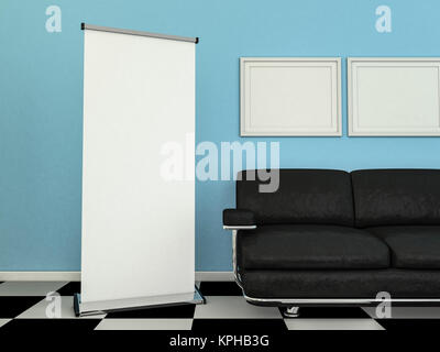 Leere roll up banner Display. Vorlage mockup. 3D-Rendering Stockfoto