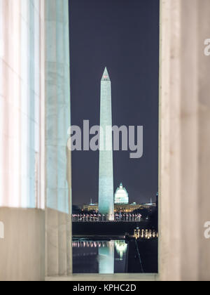 Washington Monument und dem Kapitol aus dem Lincoln Memorial gesehen Stockfoto