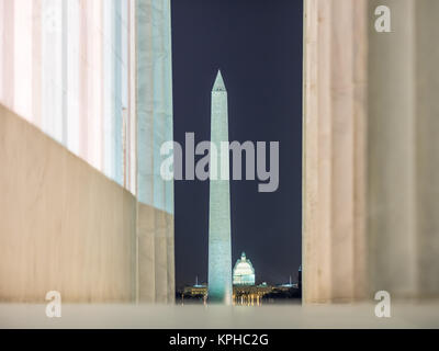 Washington Monument und dem Kapitol aus dem Lincoln Memorial gesehen Stockfoto