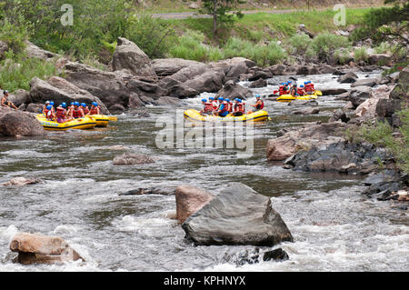 USA, CO, Fort Collins. Cache le Poudre Fluß beliebt für Sommer Rafting Touren. Colorado's nur nationalen wilden und malerischen Fluss Stockfoto