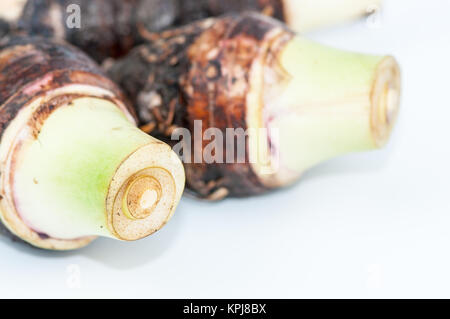 Nahaufnahme von Taro auf weißem Hintergrund Stockfoto