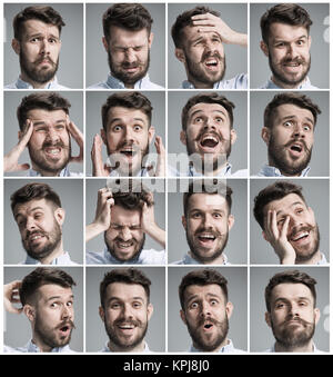 Der junge Mann' s Porträts mit unterschiedlichen Emotionen Stockfoto