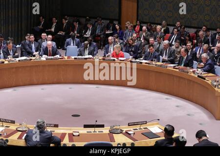 Vereinten Nationen, New York, USA, 15. Dezember 2017 - REX W. TILLERSON, Außenministerin der Vereinigten Staaten von Amerika, Adressen der Tagung des Sicherheitsrates zur Nichtverbreitung von der Demokratischen Volksrepublik Korea (DVRK) heute auf das UN-Hauptquartier in New York City. Foto: Luiz Rampelotto/EuropaNewswire *** Local Caption *** 00005706 | Verwendung weltweit Stockfoto