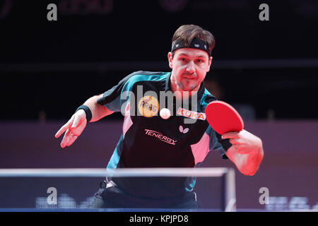 Timo Boll (GER)? Dezember 16, 2017 - Tischtennis: Seamaster 2017 ITTF World Tour Grand Finale Männer Singles Halbfinale bei Daulet Sport Komplex in Astana in Kasachstan. Credit: yohei Osada/LBA SPORT/Alamy leben Nachrichten Stockfoto