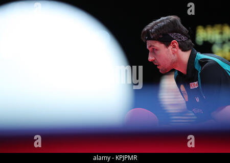 Timo Boll (GER)? Dezember 16, 2017 - Tischtennis: Seamaster 2017 ITTF World Tour Grand Finale Männer Singles Halbfinale bei Daulet Sport Komplex in Astana in Kasachstan. Credit: yohei Osada/LBA SPORT/Alamy leben Nachrichten Stockfoto