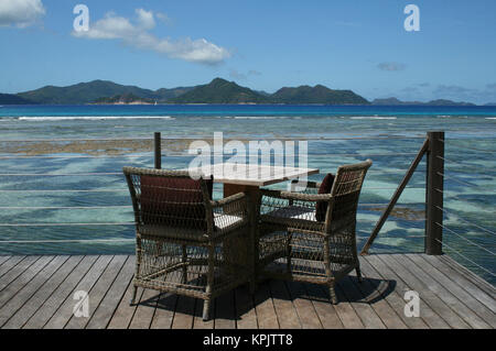 Fünf Sterne Hotel Domaine de L'Orangeraie Speisesaal, la Digue Seychellen Stockfoto