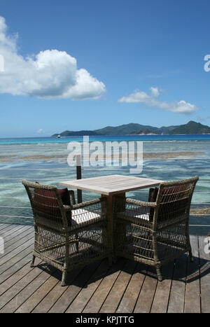 Fünf Sterne Hotel Domaine de L'Orangeraie Speisesaal, la Digue Seychellen Stockfoto