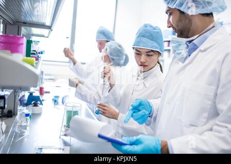 Wissenschaftler Tragen von Schutzkleidung im Labor arbeiten. Stockfoto