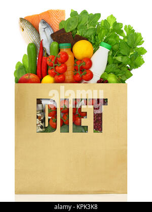 Einkaufstasche mit Diät Lebensmittel gefüllt Stockfoto