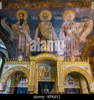 Farbenfrohe Kunstwerke in der serbisch-orthodoxen Kirche in der Belgrader Festung, Ruzica Kirche; Belgrad, Vojvodina, Serbien Stockfoto