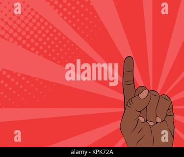 Pop Art Abbildung: Hand, die auf wichtige Informationen Stock Vektor
