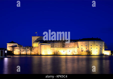 Vaxholms Burg bei Nacht Stockfoto