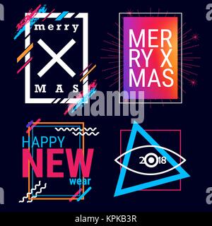 Frohe Weihnachten und guten Rutsch ins Neue Jahr Vektor Rahmen für Text Design. Moderne Kunst Grafiken für Hipster. Stock Vektor