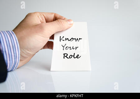Kennen Sie Ihre Rolle text Konzept Stockfoto
