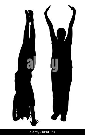 Zwei Frau body Silhouette vector, man tut Hand stand Stockfoto