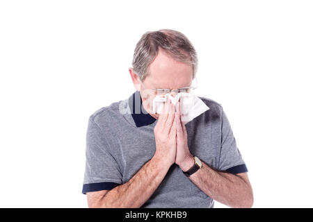 Kranken älteren Menschen niesen Stockfoto