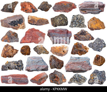 Natürliche mineralische Felsen - verschiedene Eisenerz Steine Stockfoto