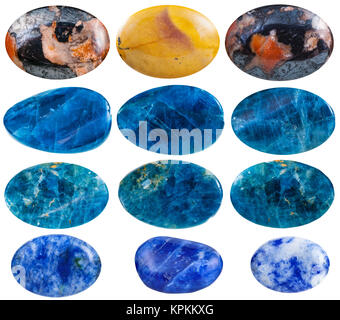 Satz von mookait, Cyanit, Lapislazuli Edelsteine Stockfoto