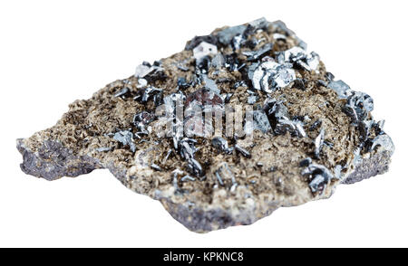 Magnetit Kristalle auf Mineral Stein isoliert Stockfoto