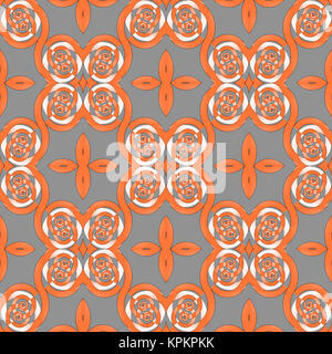 Abstrakte geometrische nahtlose Hintergrund. Spiralen und Ellipsen, orange und weiß auf grau. Stockfoto