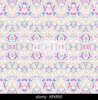 Abstrakte geometrische nahtlose Hintergrund. Reich verzierte Zick-Zack-Muster mit Elementen in Weiß, Gelb, Pink, Violett, Türkis und mintgrün auf Hellgrau. Verschiedene Elemente, umfangreiche und verträumt. Stockfoto