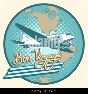 Bon voyage Retro-Flugzeugposter abstrakt Stockfoto