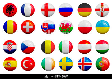 Fußball Bälle mit Gruppen team Flags, Fußball Euro 2016. Stockfoto