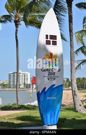 Gold Coast 2018 Commonwealth Games countdown Surfbrett, Townsville, Queensland, Australien Stockfoto