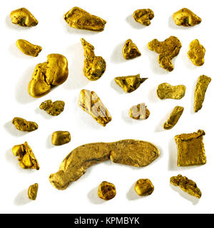 Sammlung von alluvial gold Nuggets Stockfoto