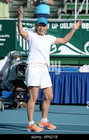 DELRAY Beach, FL - 23. NOVEMBER: Martina Navratilova beteiligt sich an der 25. jährlichen Chris Evert/Raymond James Pro-Celebrity Tennis Classic in Delray Beach Tennis Center am 23. November 2014 in Delray Beach, Florida Personen: Martina Navratilova Stockfoto