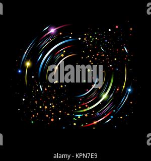 Kreisbewegung der farbigen Linien auf schwarzem Hintergrund Stock Vektor