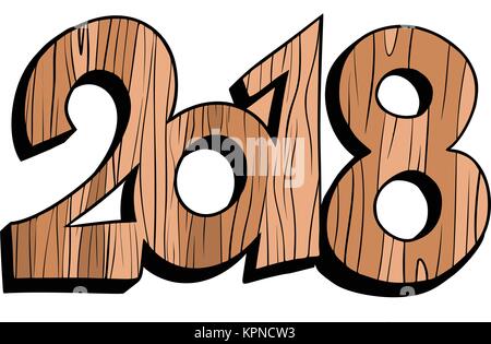 2018 Neues Jahr Holzfiguren. auf weißem Hintergrund. Comic cartoon Pop Art retro Vektor illustration Zeichnung Stock Vektor