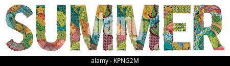 Wort Sommer. Vektor dekorative zentangle Objekt Stock Vektor