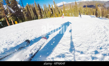 POV point of view. Skifahren Colorado Rockies Anfang Skisaison. Stockfoto