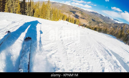 POV point of view. Skifahren Colorado Rockies Anfang Skisaison. Stockfoto