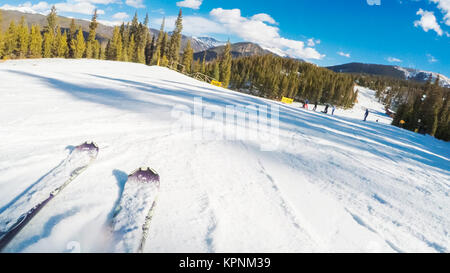 POV point of view. Skifahren Colorado Rockies Anfang Skisaison. Stockfoto