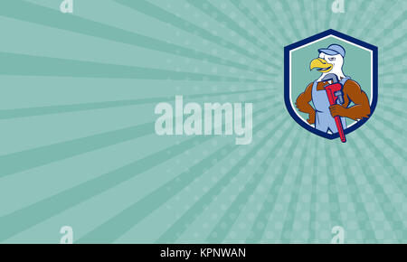 Business card Weißkopfseeadler Klempner Monkey Wrench Crest Cartoon Stockfoto