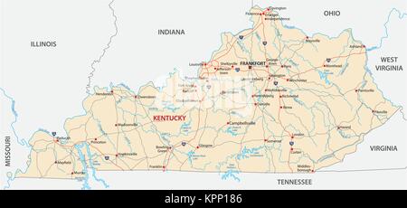 Kentucky road Vektorkarte mit Fahne Stock Vektor