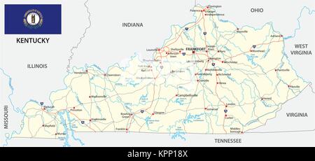 Kentucky road Vektorkarte mit Fahne Stock Vektor