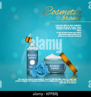 Vector3D kosmetische Abbildung mit Rose und bokeh Hintergrund. Schönheit realistische kosmetische Produkt Design Template Stock Vektor