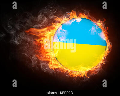 Ukraine Fahne in Brand. Computer Graphics. Stockfoto