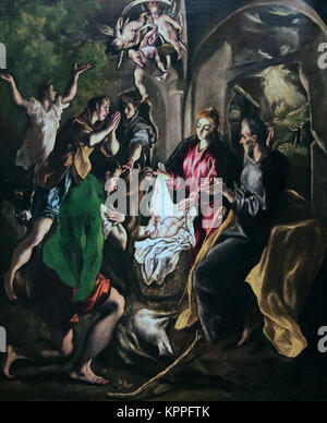 El Greco. Die Anbetung der Hirten La Adoracion de Los Pastores von El Greco. Doménikos Theotokópoulos "der Grieche" ein Maler in Spanien Stockfoto