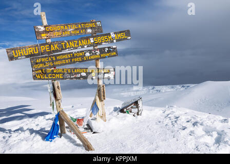 Uhuru Peak, Gipfeltreffen der Kiliimanjaro, Tansania Stockfoto