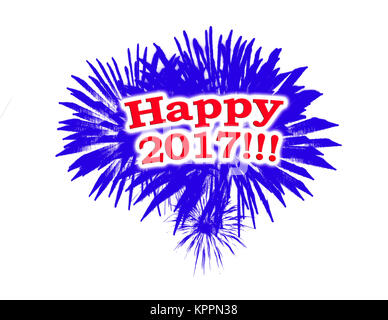 Happy 2017 Hintergrund Design mit Buchstaben und Feuerwerk auf weißem Hintergrund Stockfoto