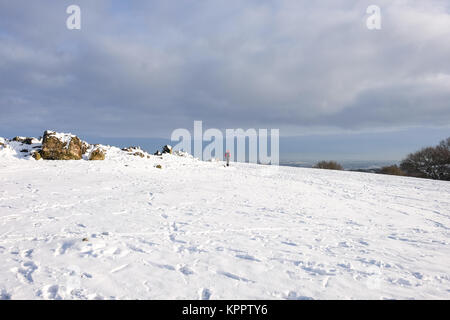 Snowy Szene an der Spitze der Beacon Hill Country Park Leicestershire Stockfoto