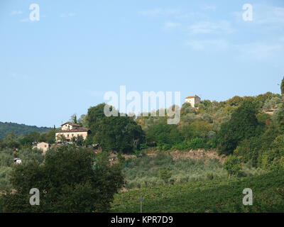 Villa in der Toskana, zwischen Weinbergen und Olivenhainen ein Stockfoto