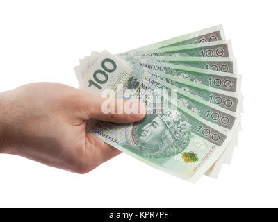 Geld in der hand mit Beschneidungspfad Polieren Stockfoto