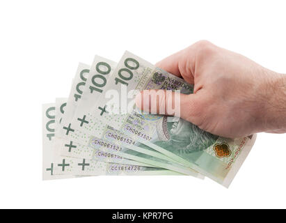 Geld in der hand mit Beschneidungspfad Polieren Stockfoto
