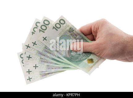 Geld in der hand mit Beschneidungspfad Polieren Stockfoto