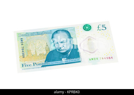 Englischen fünf-Pfund-Note auf einem weißen Hintergrund Stockfoto